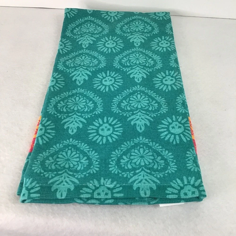 Day of Dead Pair of Kitchen Towels Deep‎ Teal Flame Heart Destination Holiday
